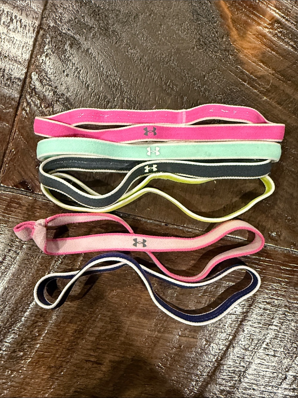 Under Armour Pink, Mint, Navy & Black Elastic Sport Headbands - 5 Pack
